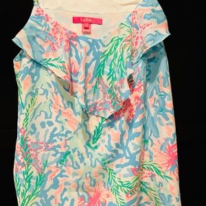 Lilly Pulitzer Blue, Green and Coral Pink Ruffled Tank
